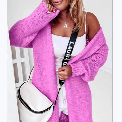 Damen Strickcardigan Offen Luftige Maschenstruktur Große Ärmel