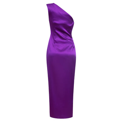 Damen Abendkleid Asymmetrischer Schnitt Schimmer Effekt Norvielle