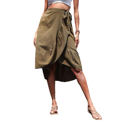 Damen Wickelrock Asymmetrisch Rüschen Norvielle