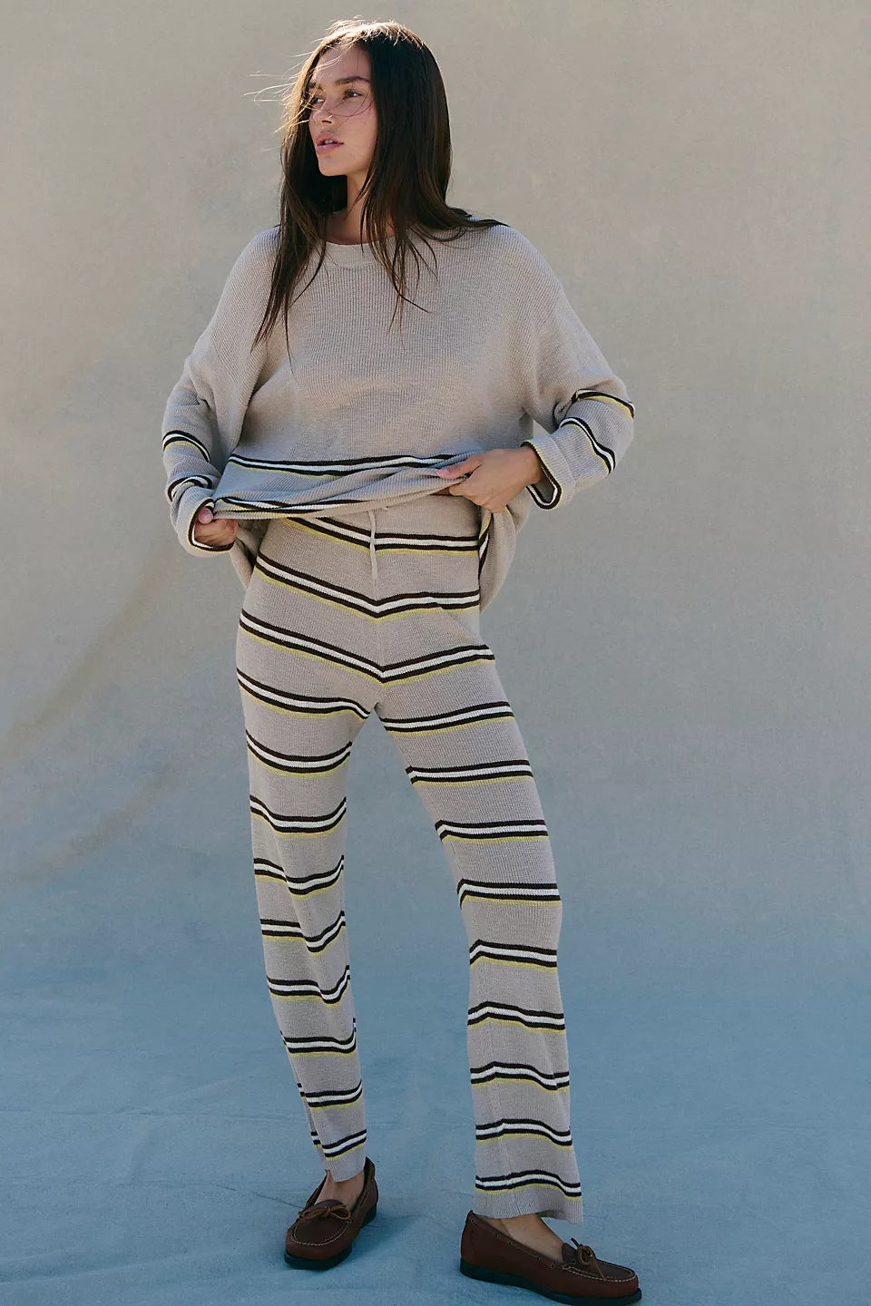 Damen Loungewear-Set Streifen Weites Oberteil Bequeme Hosen Norvielle