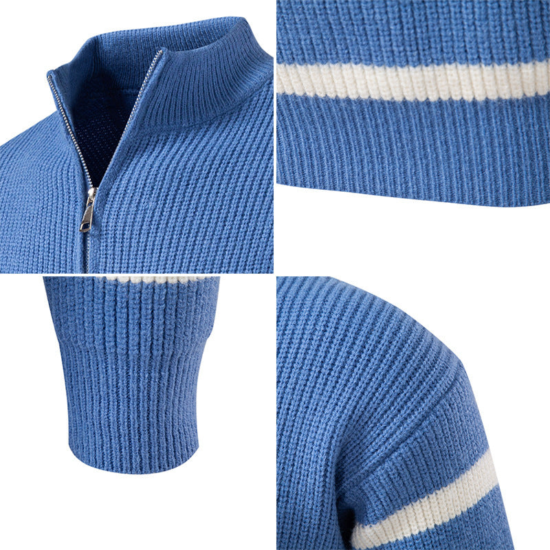 Herren Pullover Gestreift Modern Zippverschluss Baumwolle -Weiß