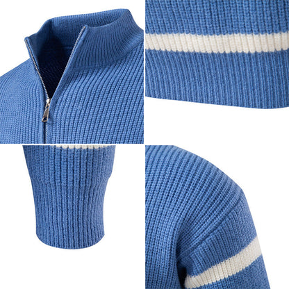 Herren Pullover Gestreift Modern Zippverschluss Baumwolle -Weiß