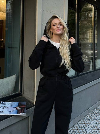 Damen Kapuzenanzug mit Reißverschluss und Taschen Norvielle