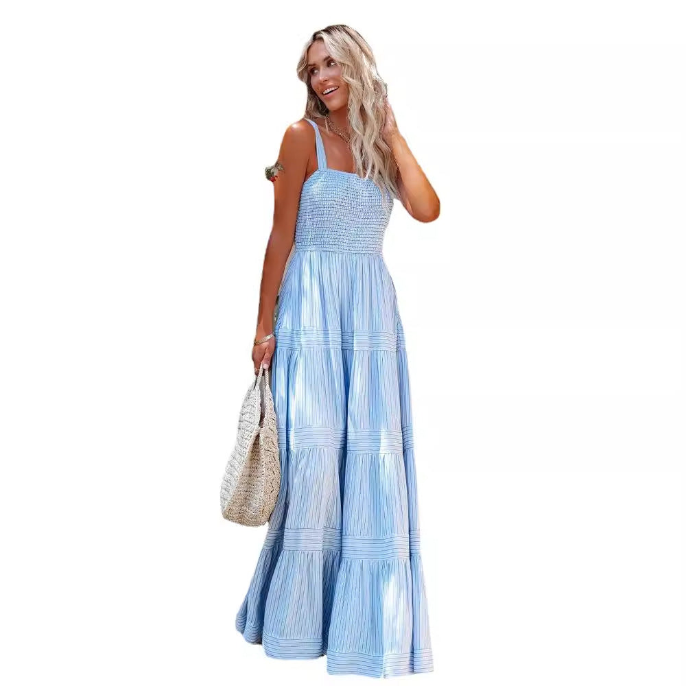 Damen Maxikleid Leicht Raffung Spaghettiträger Norvielle