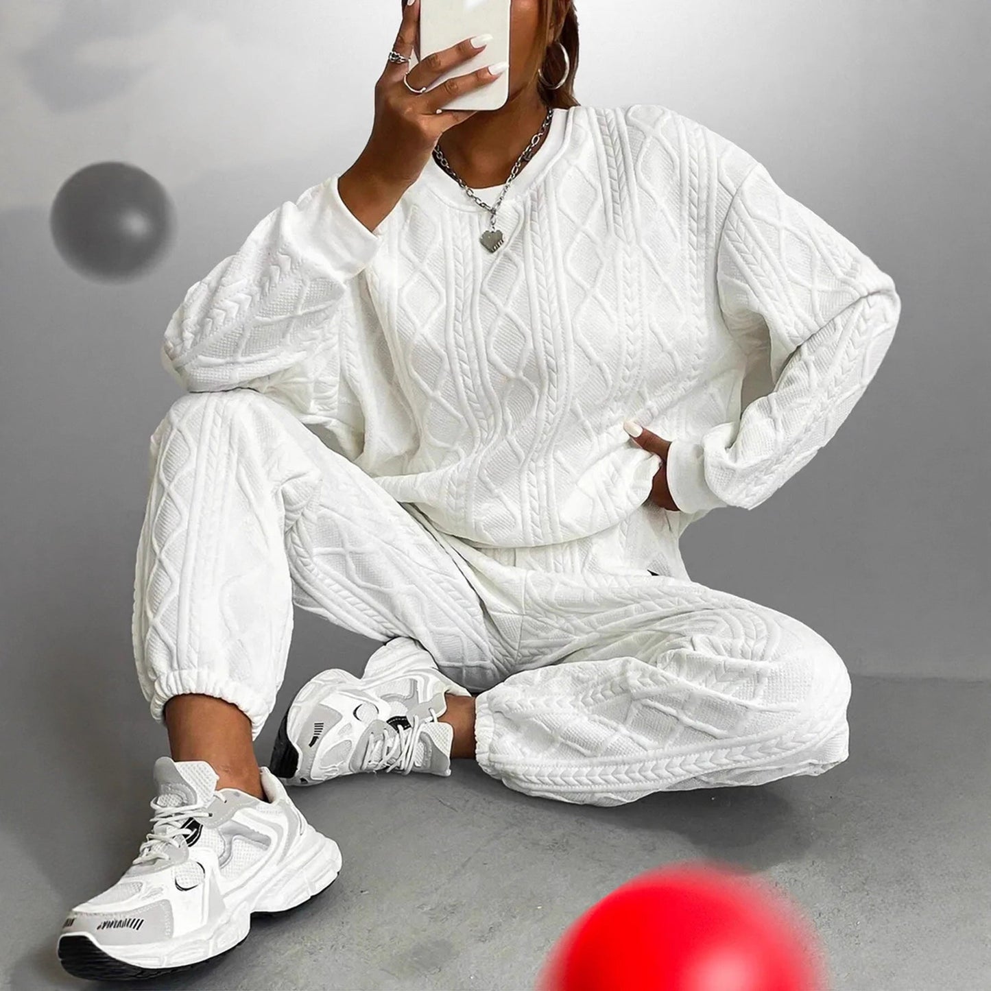 Damen Strick-Loungewear-Set mit Zopfmuster Weit Schnitt - Norvielle