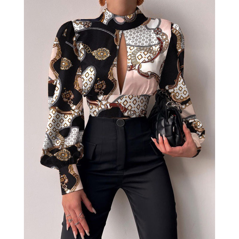 Damen Bluse mit Schlüsselloch-Ausschnitt und Volumenärmeln Norvielle - Norvielle
