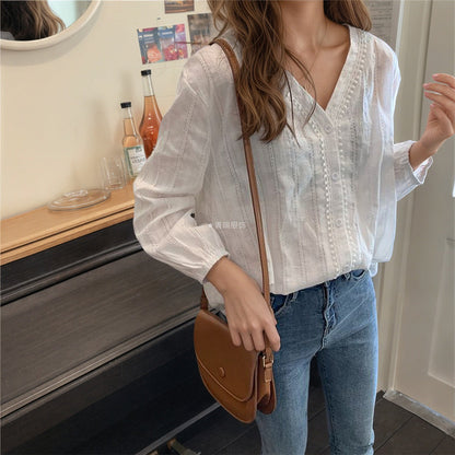 Damen Bluse aus Leinen mit Knöpfen Elegant Beige