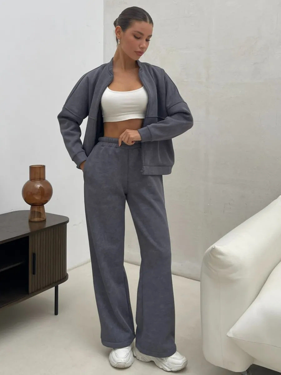 Damen Sportliches Lounge-Set Kuschelige Jacke Bequeme Hosen Norvielle