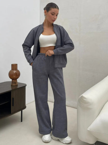 Damen Sportliches Lounge-Set Kuschelige Jacke Bequeme Hosen Norvielle