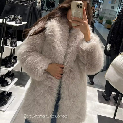 Damen Plüschjacke Elegant Revers Praktische Taschen Norvielle