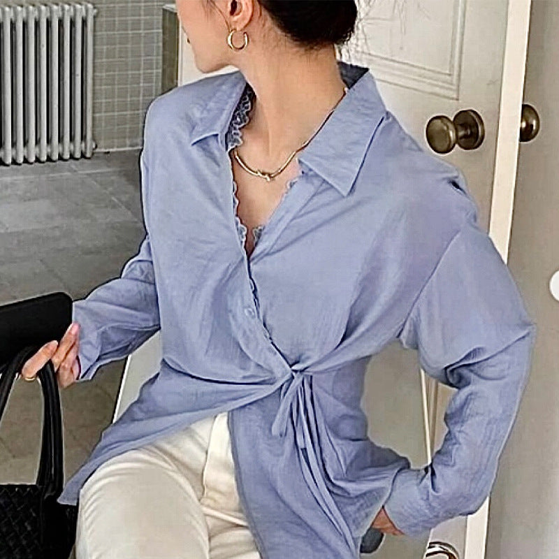 Damen Bluse mit Knoten-Detail und Rüschensaum Norvielle