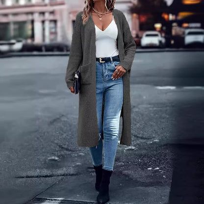 Damen Grobstrick-Cardigan Offene Taschen Lässiger Schnitt Norvielle