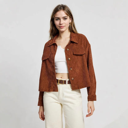 Damen Cordjacke Lässiger Schnitt Mit Taschen Braun - Norvielle