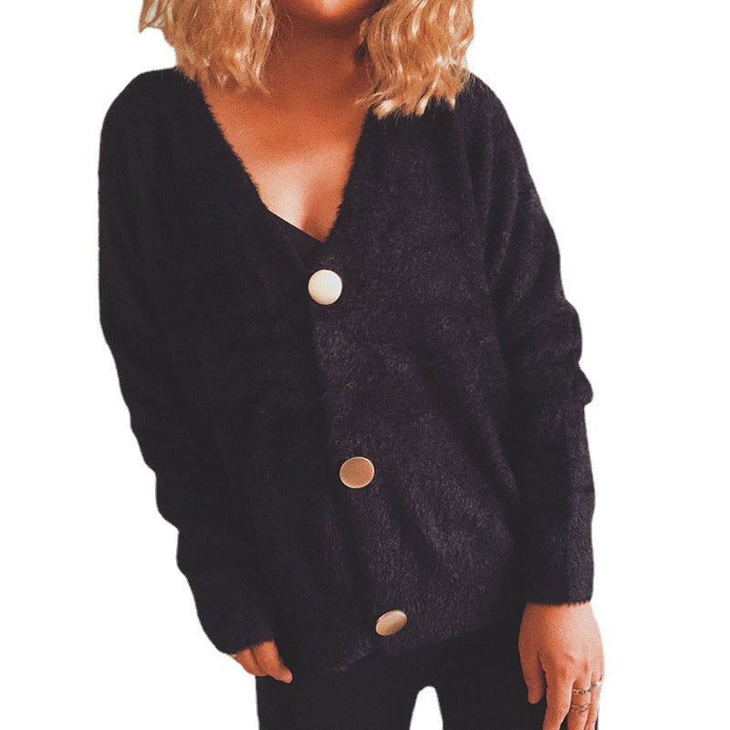 Damen Strickjacke Oversize Große Knöpfe Beige