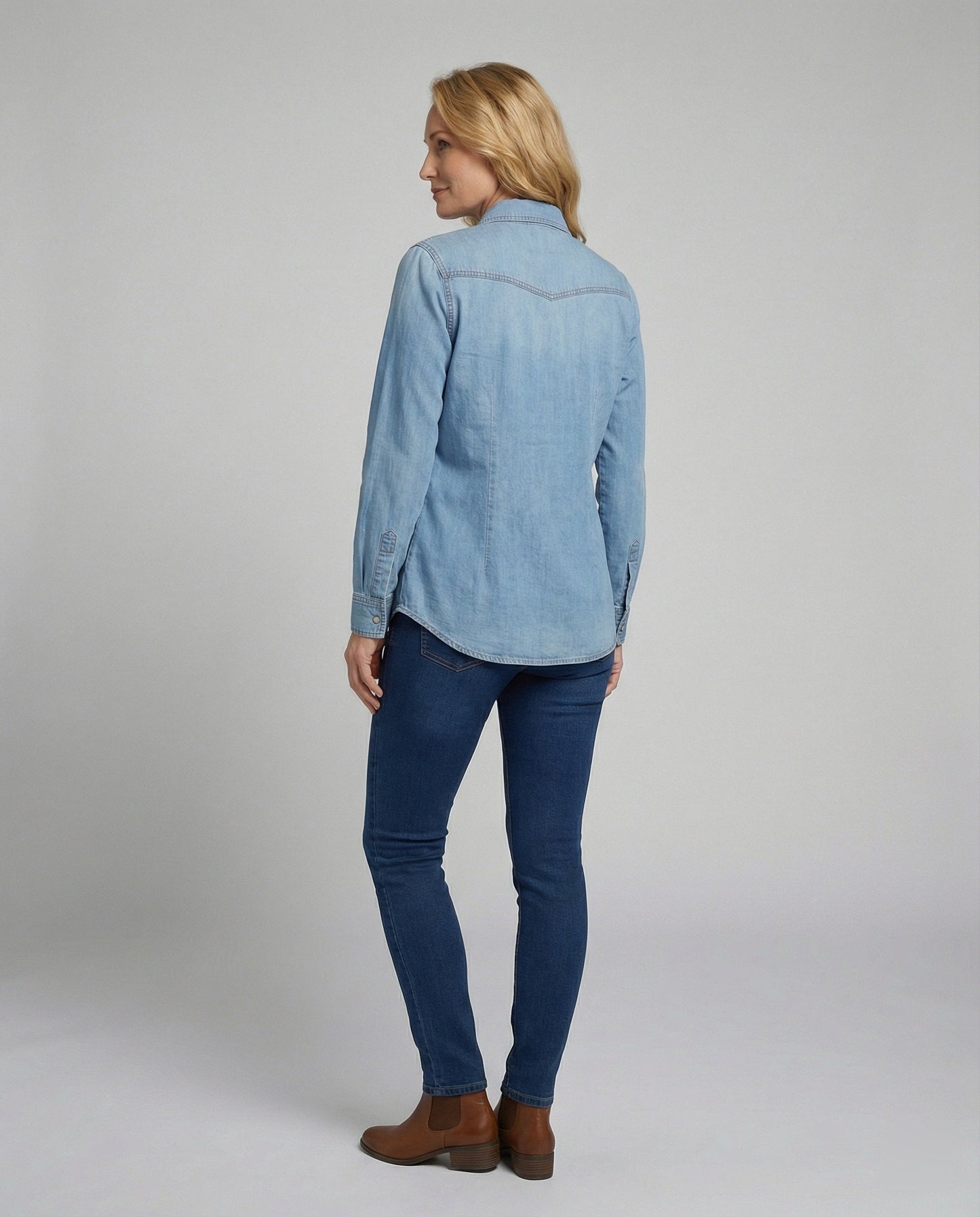 Damen Denim Bluse Dekorative Brusttaschen