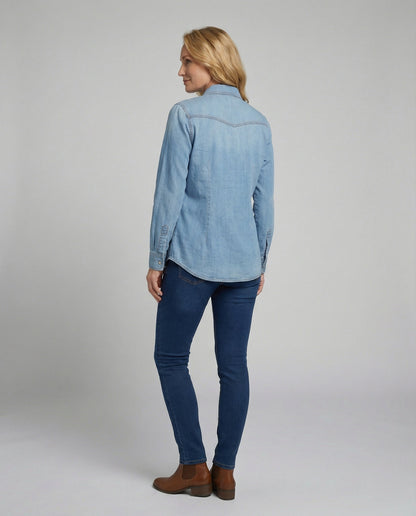 Damen Denim Bluse Dekorative Brusttaschen