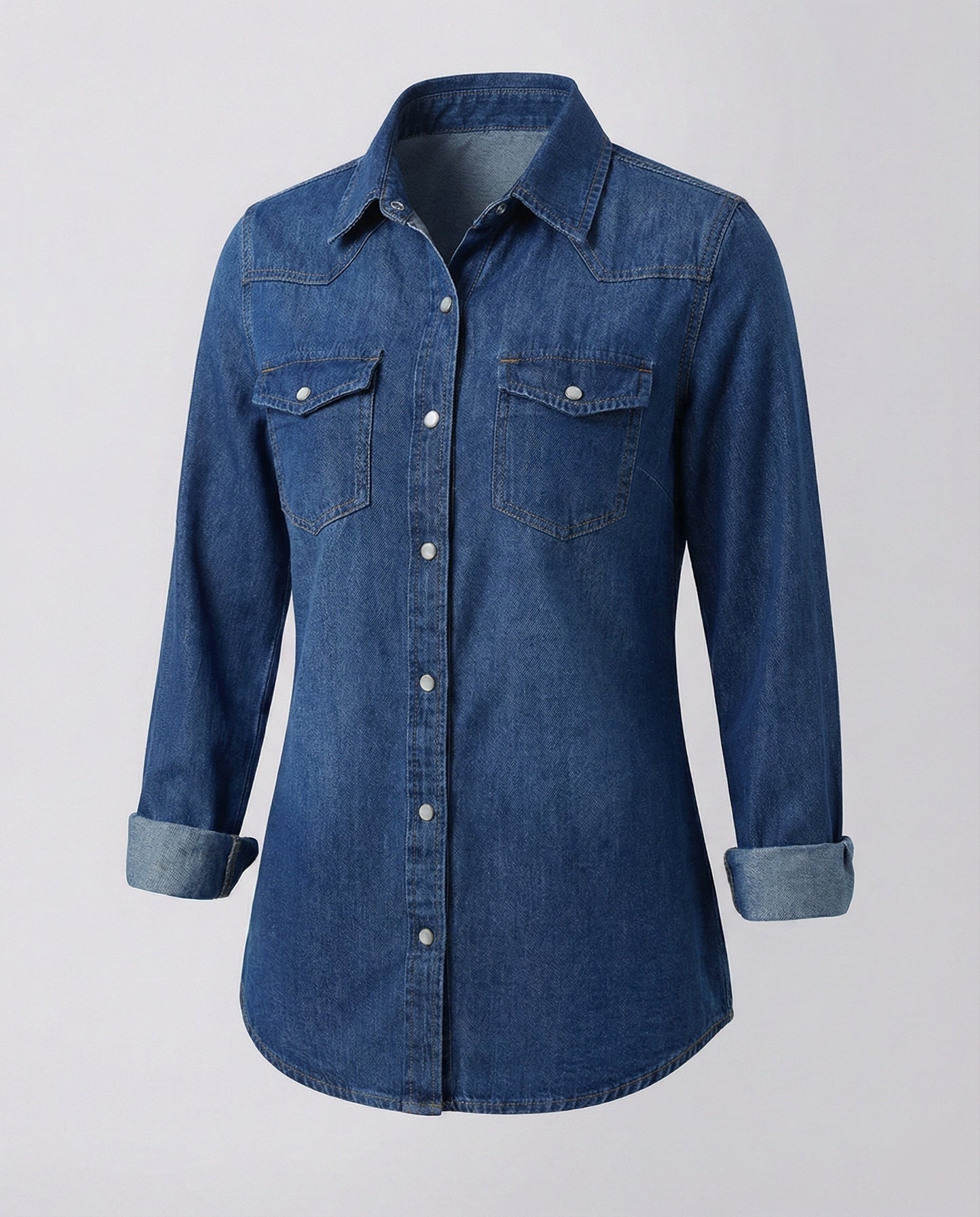 Damen Denim Bluse Dekorative Brusttaschen