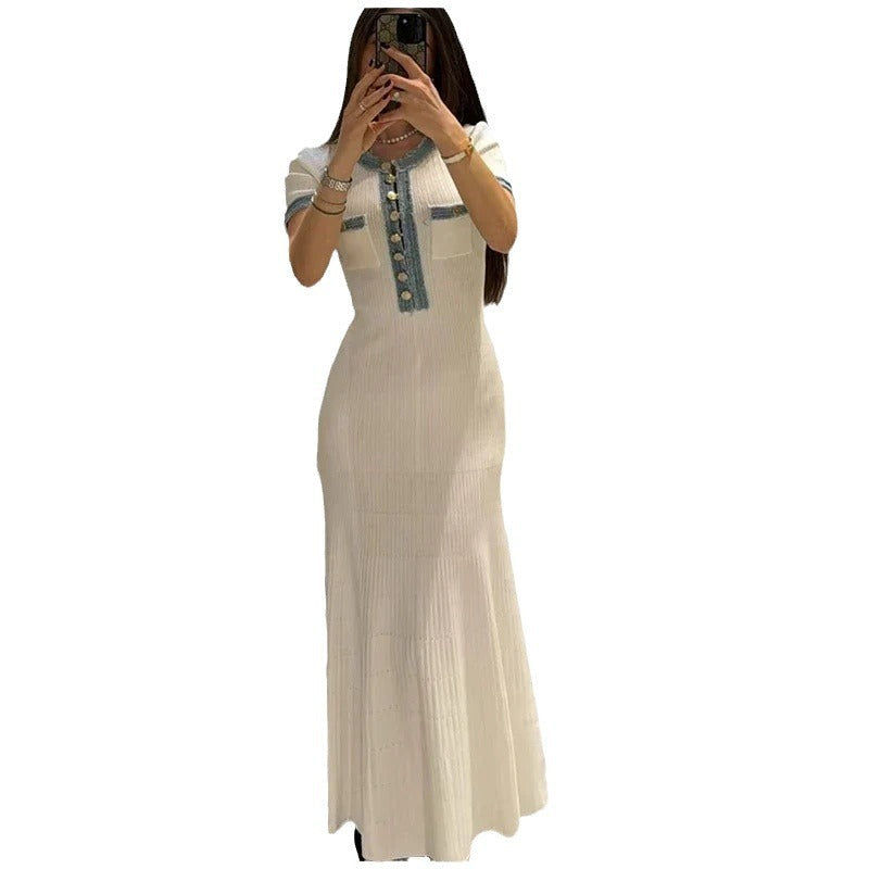 Damen Maxikleid Strukturiert Dekorative Knöpfe Norvielle