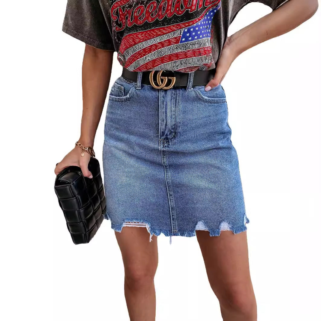Damen Vintage Miniröcke Denim Franser Saum