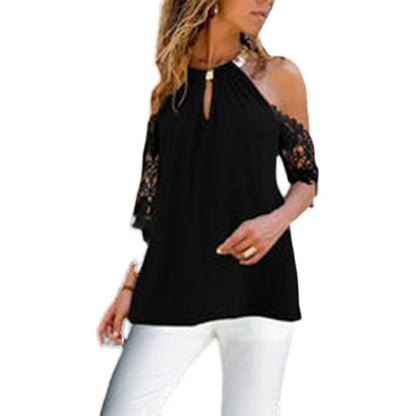 Damen Bluse Spitzenverzierung Cut-Outs Elegantes Design