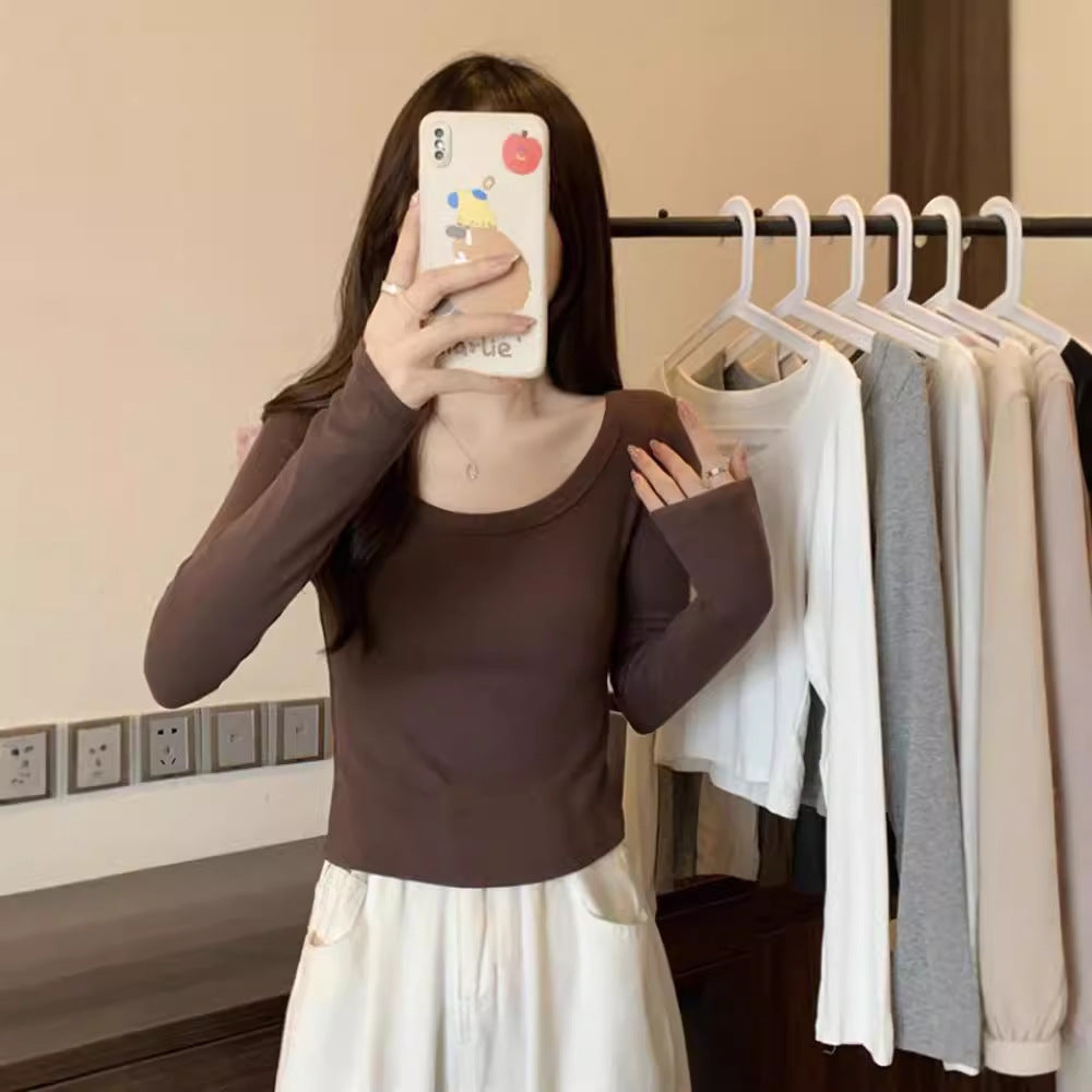 Damen Langarmshirt Figurbetont Weiter Ausschnitt Norvielle