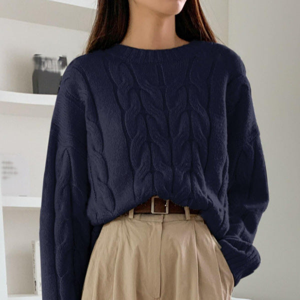 Damen Grobstrickpullover Zopfmuster Weites Modell Norvielle