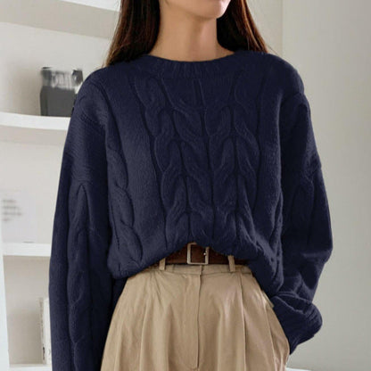 Damen Grobstrickpullover Zopfmuster Weites Modell Norvielle
