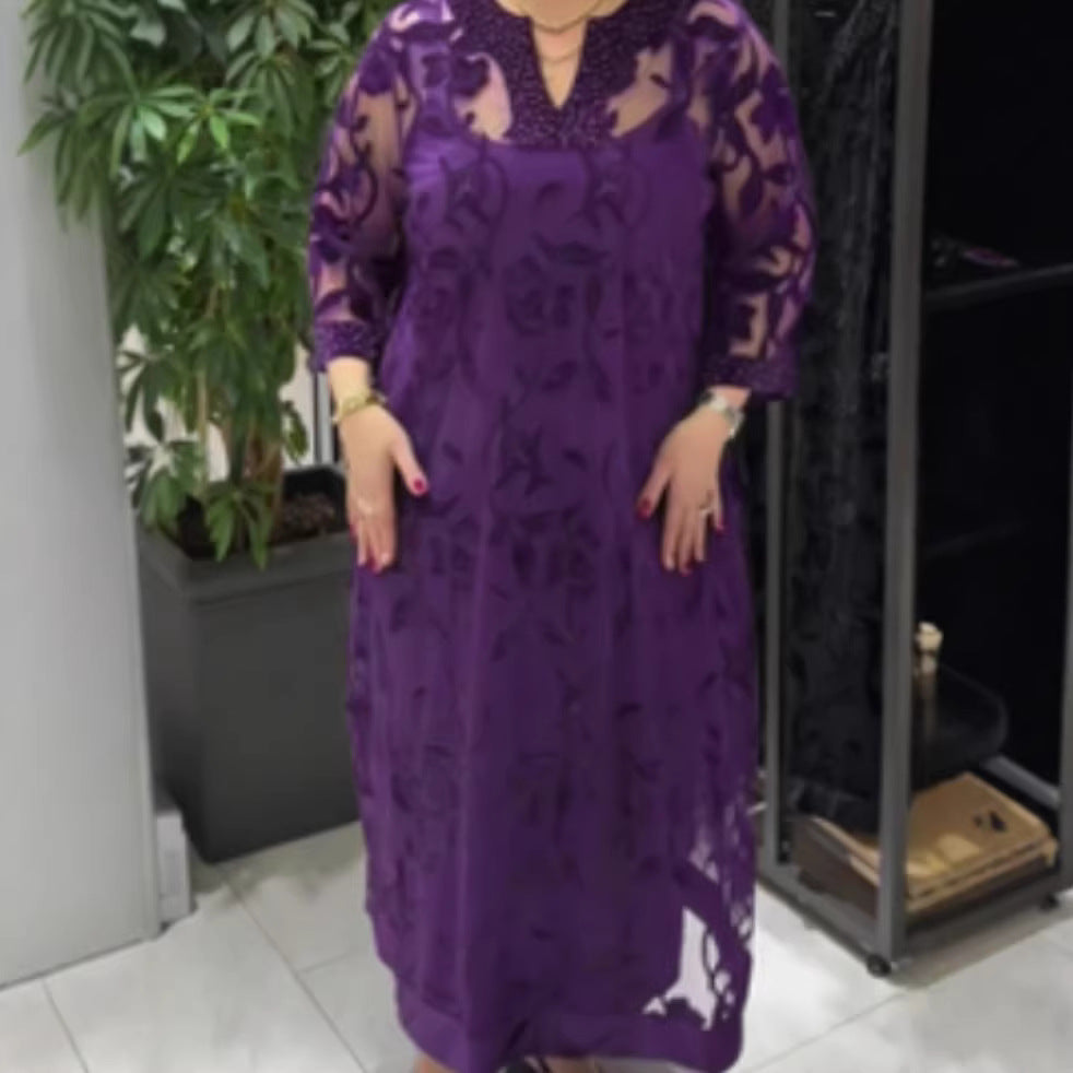 Damen Maxikleid Spitzenverzierungen Transparent