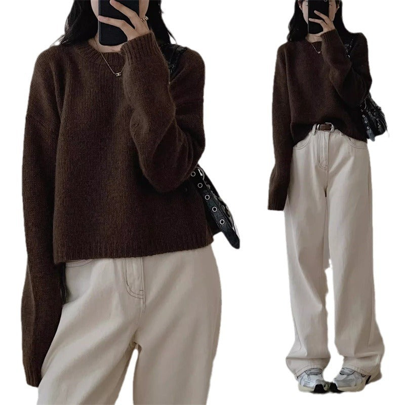 Damen Strickpullover Weite Passform Lässiger Style Beige