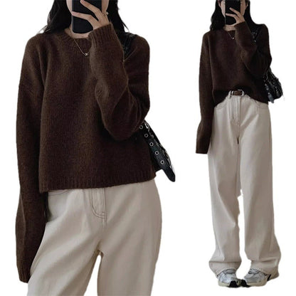 Damen Strickpullover Weite Passform Lässiger Style Beige
