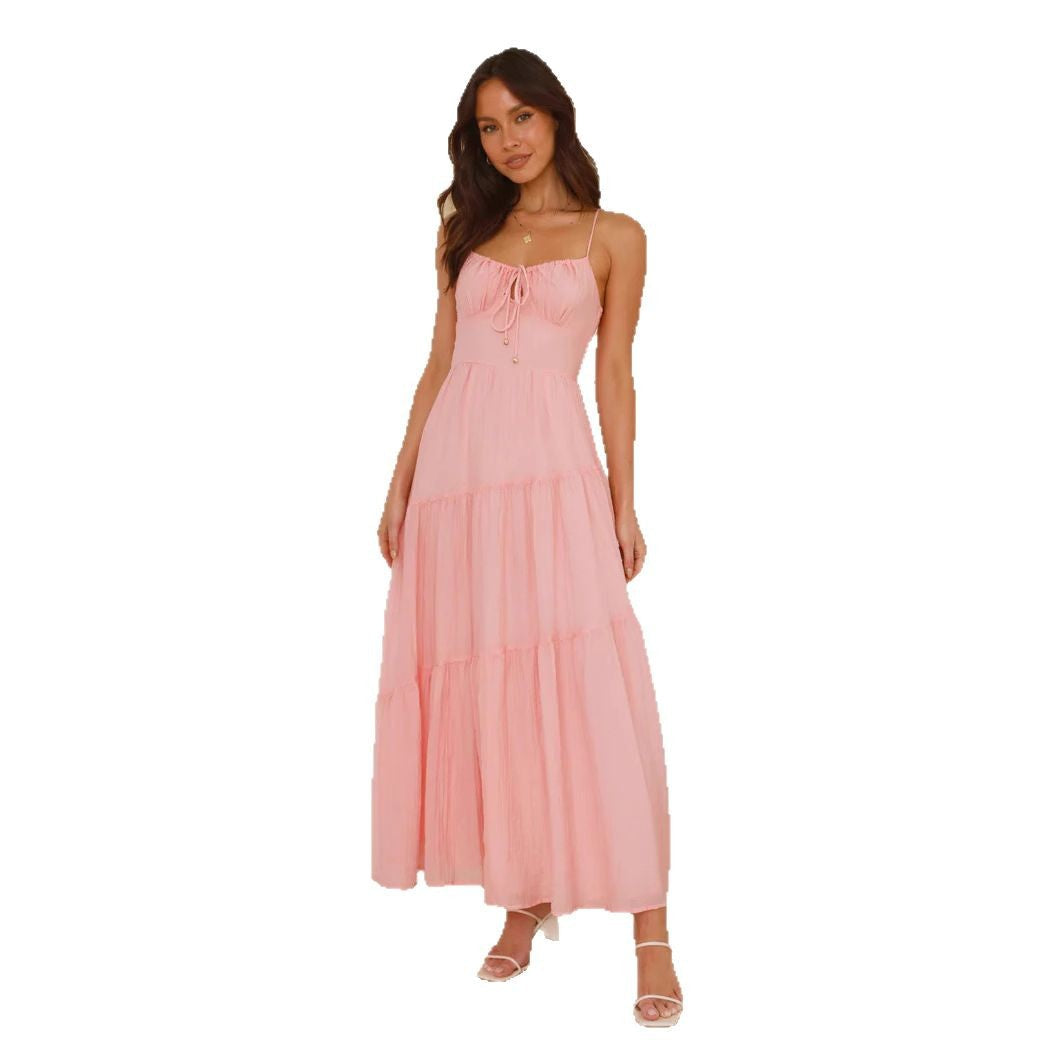 Damen Maxikleid Boho-Stil Voluminöser Rock Spaghettiträger Norvielle