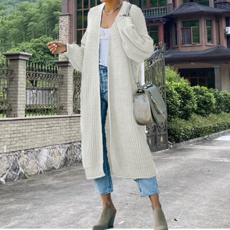 Damen Grobstrick Cardigan Offene Maschen Lässig Beige