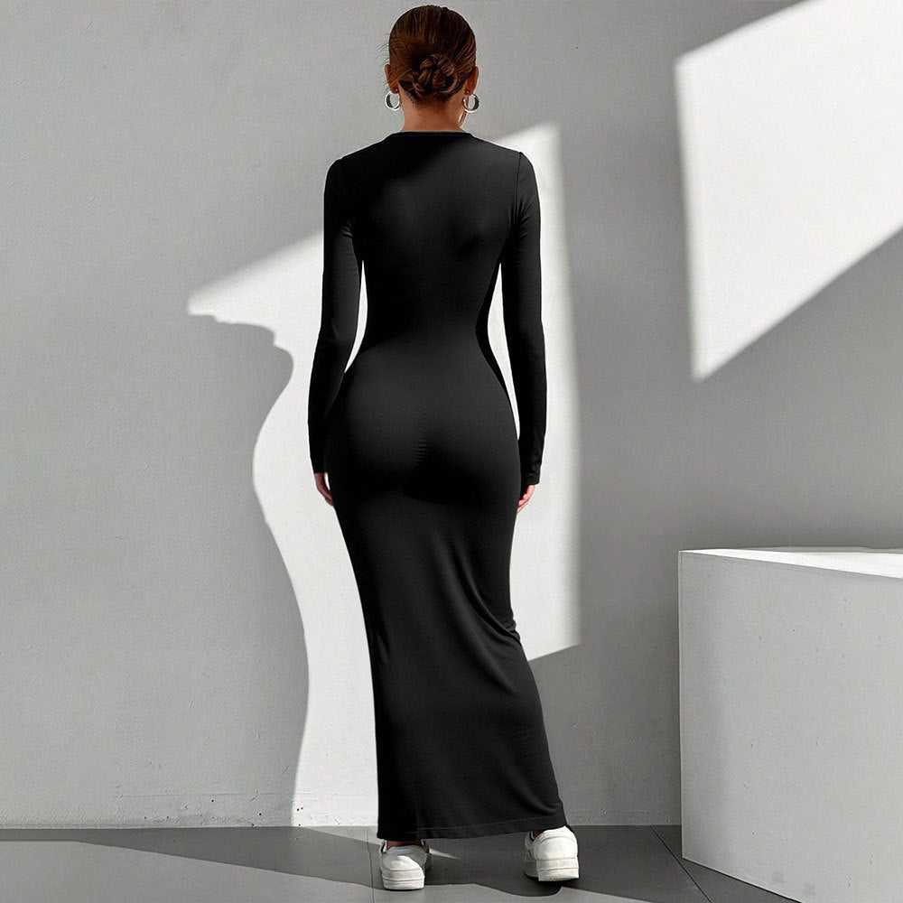 Damen Maxikleid V-Ausschnitt Knotenverschluss Norvielle