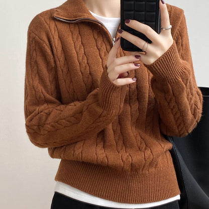 Damen Strickpullover Zopfdesign Stehkragen Norvielle