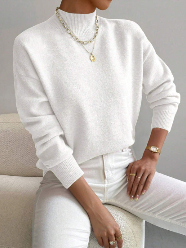 Damen Pullover Weiches Material Hochkragen Beige