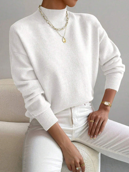 Damen Pullover Weiches Material Hochkragen Beige