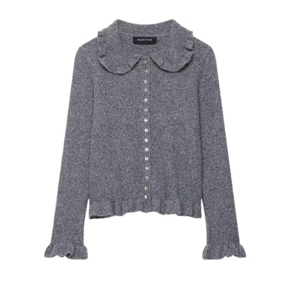 Damen Strickjacke Mit Kragen Dekorativer Knopfverschluss Norvielle