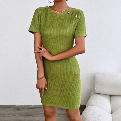 Damen Kurzarmkleid Strukturiert Dekorative Knöpfe Norvielle