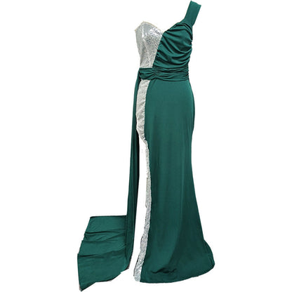 Damen Abendkleid Asymmetrischer Schnitt Pailletten
