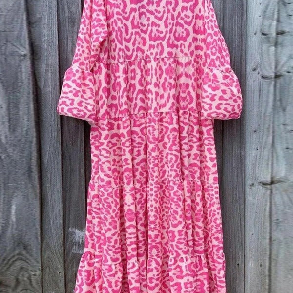 Damen Maxikleid Leoprint Elegantes Kleid Norvielle
