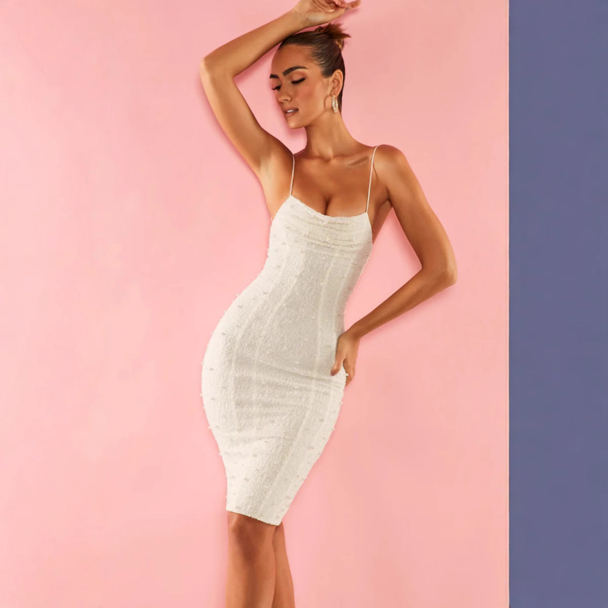 Damen Kleid Figurbetont Glitzernd Spaghettiträger Schwarz - Norvielle