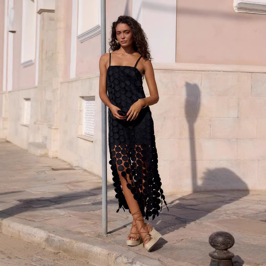Damen Maxikleid mit Kreiselement und schwingendem Schnitt