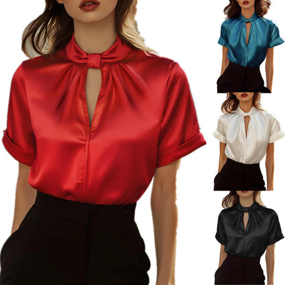 Damen Bluse Stehkragen Schimmernd Norvielle