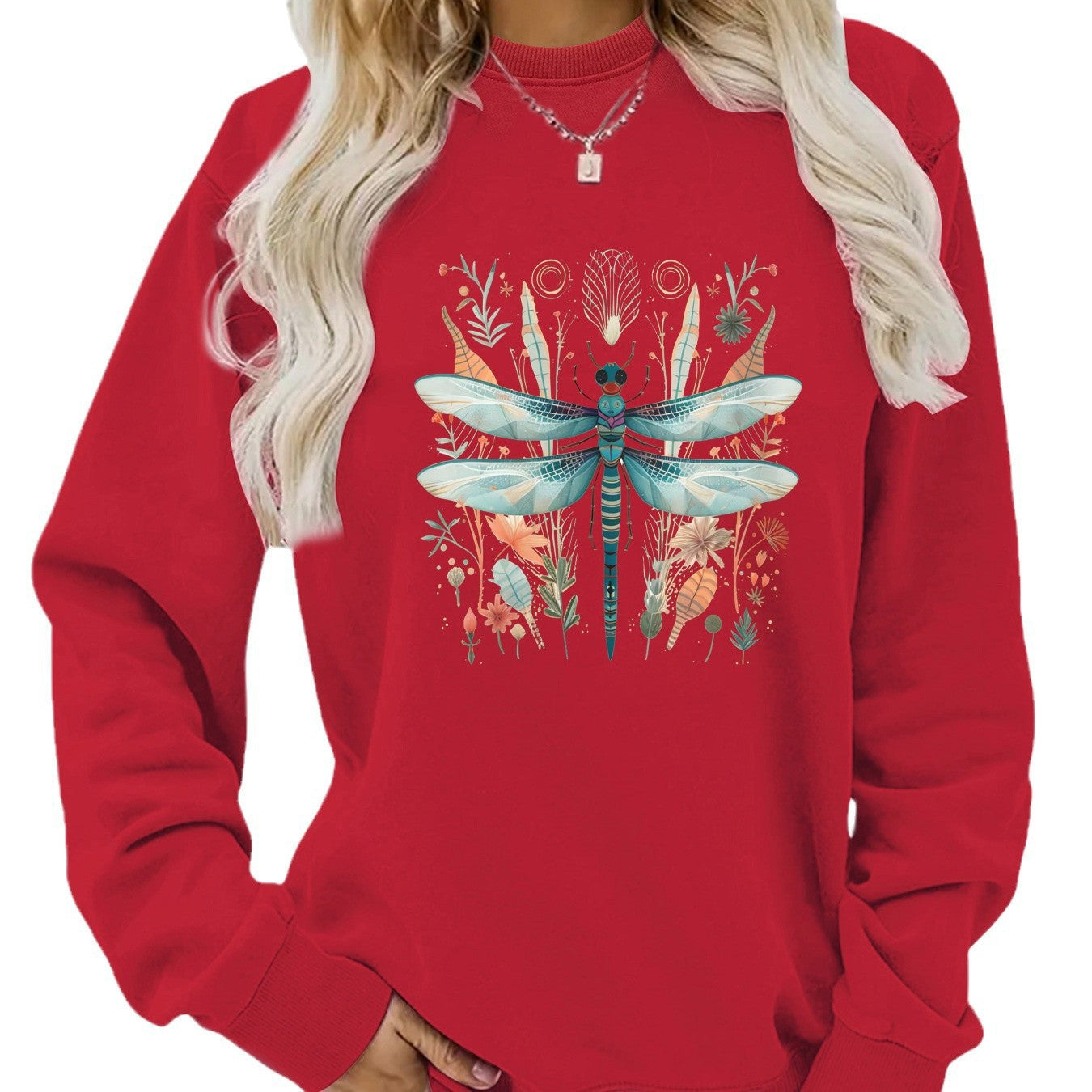 Damen Sweatshirt Libellen-Print Botanisches Design Norvielle