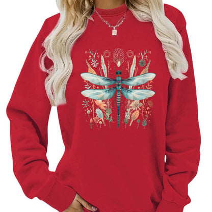 Damen Sweatshirt Libellen-Print Botanisches Design Norvielle