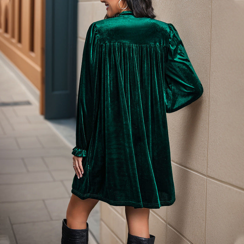 Damen Wickelkleid Samt Langarm