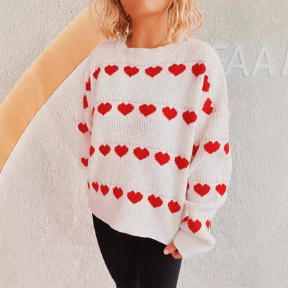 Damen Pullover Romantisches Herzmuster Weich Norvielle