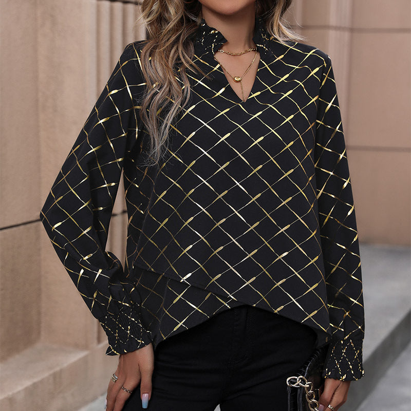 Damen Bluse Rautenmuster Hochkragen Norvielle