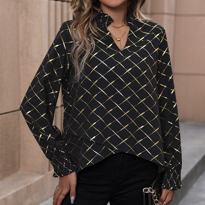 Damen Bluse Rautenmuster Hochkragen Norvielle