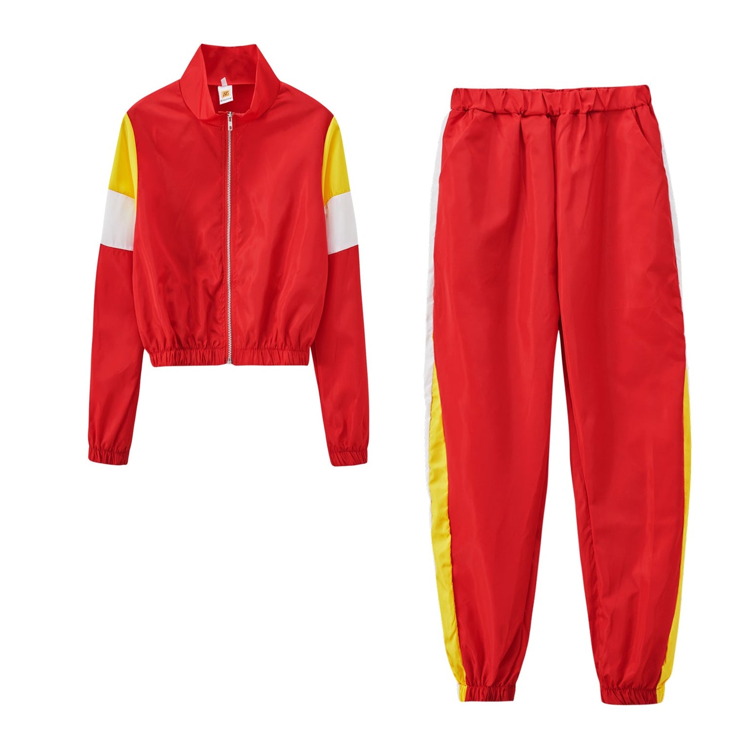 Damen Sportliches Trackset Elastisch Mit Stehkragen